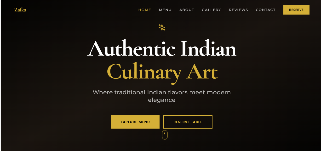 Zaika fine Indian dining website design - Exquisite culinary presentation by Ascend Labs